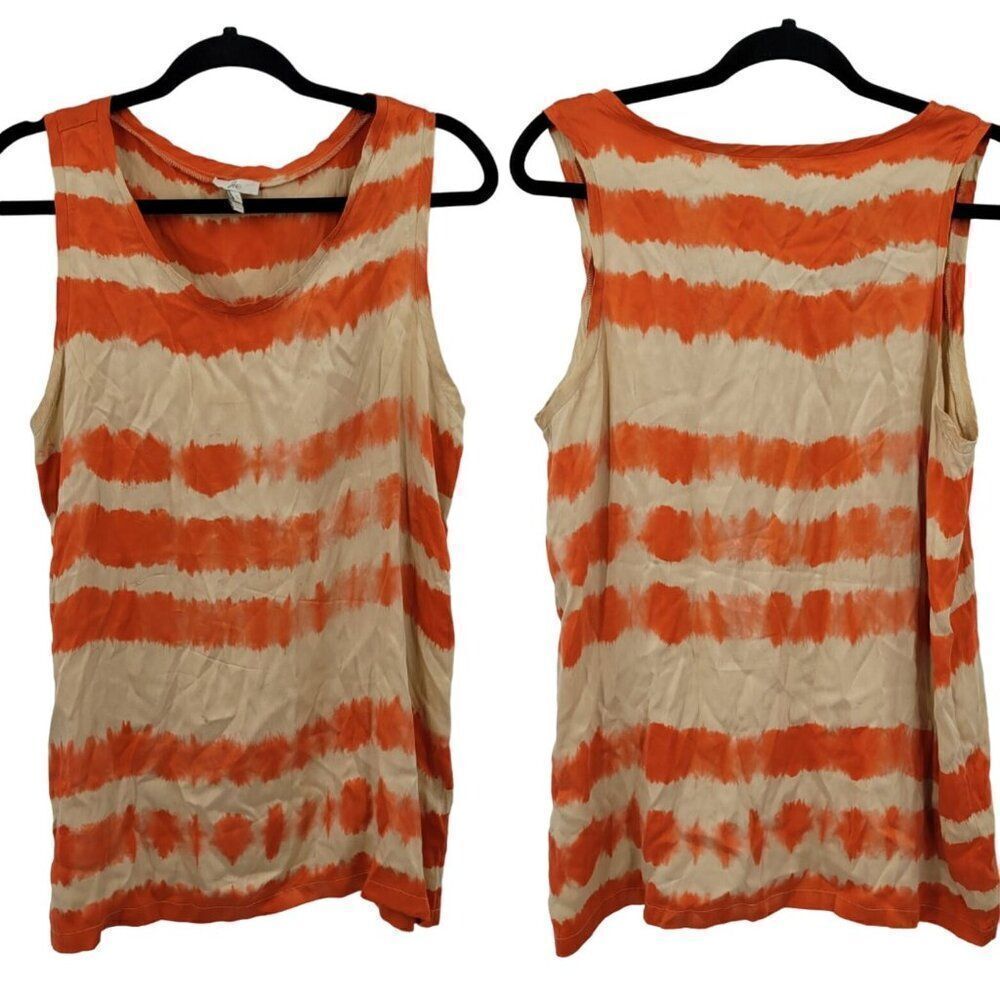 Joie Silk Tank Top Blouse Womens S Orange Tan Tie Dye Stripe Sleeveless‎ Shell